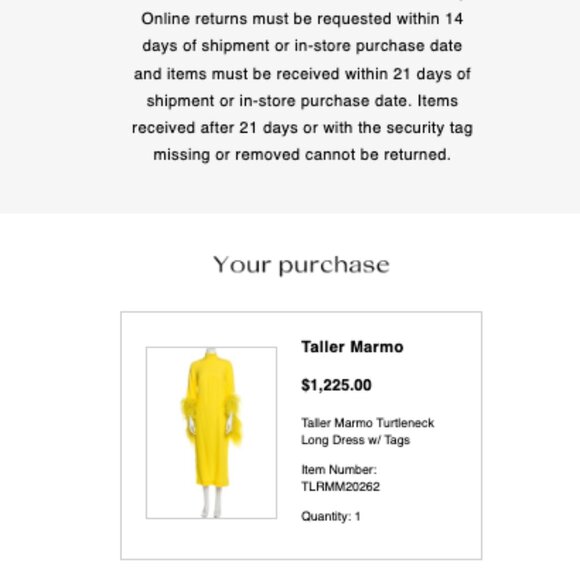Taller Mamo Canary Yellow Dress w/ Feather Sleeves - Picture 10 of 10